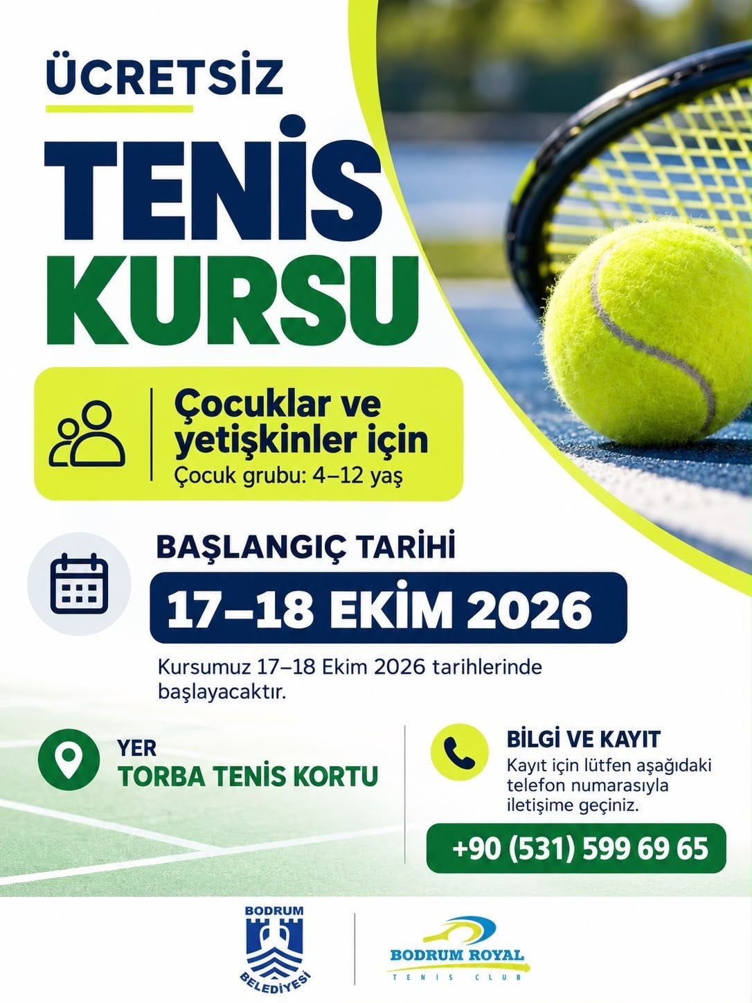 BODRUM’DA ÜCRETSİZ TENİS KURSU BAŞLIYOR