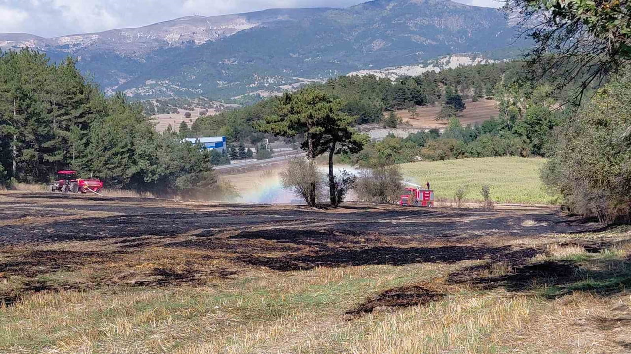BOLU’NUN MUDURNU İLÇESİNDE BİR TARLADA BAŞLAYIP ORMANLIK ALANA SIÇRAYAN ANIZ YANGINI, KÖYLÜLERİN...