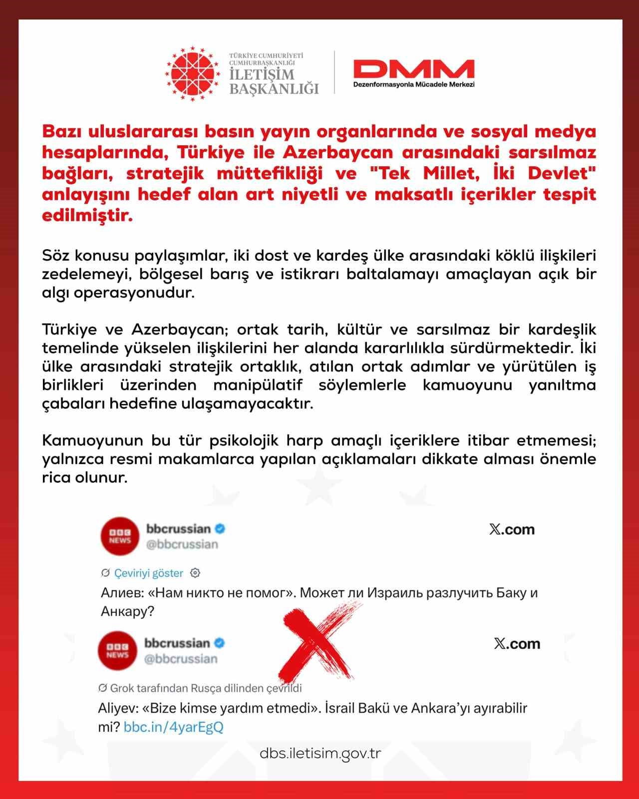 DEZENFORMASYONLA MÜCADELE MERKEZİ (DMM) TARAFINDAN, "TÜRKİYE VE AZERBAYCAN; ORTAK TARİH, KÜLTÜR VE...