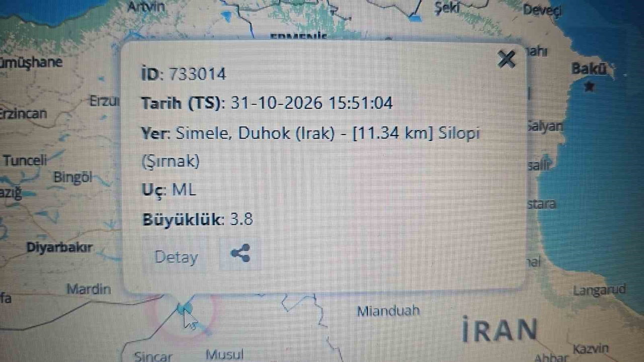 IRAK'IN DUHOK KENTİNE BAĞLI SİMELE BÖLGESİNDE MEYDANA GELEN 3.8 BÜYÜKLÜĞÜNDEKİ DEPREM, ŞIRNAK'IN...