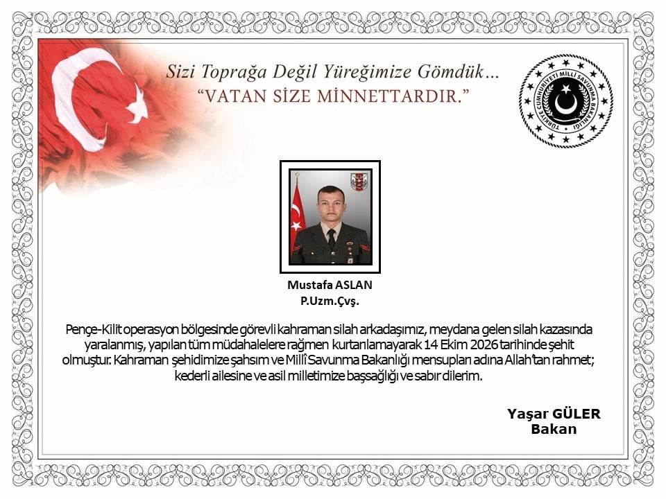 MSB, PENÇE-KİLİT OPERASYON BÖLGESİNDE MEYDANA GELEN SİLAH KAZASINDA YARALANAN PİYADE UZMAN ÇAVUŞ...