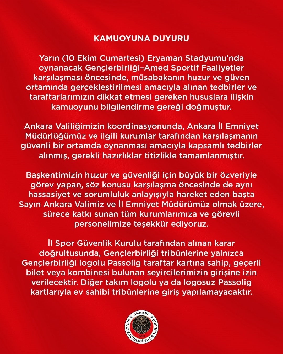 TRENDYOL SÜPER LİG’İN 7.HAFTASINDA OYNANACAK GENÇLERBİRLİĞİ-AMED SPORTİF FAALİYETLER...